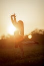 Little gymnastic girl training outdoor