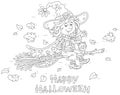 Little Halloween witch flying on a magic broom Royalty Free Stock Photo