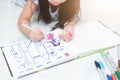 Little hand girl drawing picture with color pen Royalty Free Stock Photo