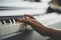 Hand playing Music keyboard upright Piano Royalty Free Stock Photo