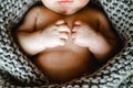 Little hand of sleeping baby newborn close up Royalty Free Stock Photo