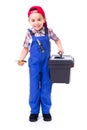 Little handyman carrying toolbox Royalty Free Stock Photo