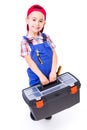 Little handyman carrying toolbox Royalty Free Stock Photo