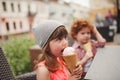 Happy boy and girl with icecream Royalty Free Stock Photo