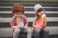 Happy boy and girl with icecream Royalty Free Stock Photo