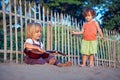 Little children have fun on sunset tropical beach Royalty Free Stock Photo