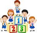 Little happy children with number block