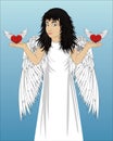Little happy girl with angel wings beautiful, showing gesture Royalty Free Stock Photo