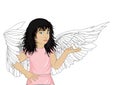 Little happy girl angel with wings showing a gesture hand Royalty Free Stock Photo