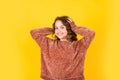 Little happy kid has very curly hair. hairstyle for kids. looking beautiful and trendy. long and healthy hair. fashion Royalty Free Stock Photo