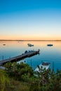 Little harbour by the lake in Imielin, Silesia, Poland in the evening. Royalty Free Stock Photo