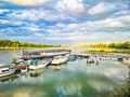 Little Harbour at the riverside of the river Rhein in Cologne on a summer evening Royalty Free Stock Photo