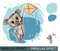 Little Hare flying kite in starry sky. Image from layers for overlay with parallax effect. Favorite childhood game