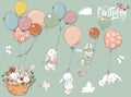 Little hares collection with balloon