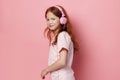 Little headphones childhood cute listen music kid children girl person audio Royalty Free Stock Photo