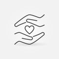 Little Heart and Hands line icon. Charity vector concept sign