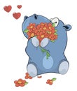 Little hippopotamus and flowers . Cartoon