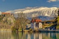 a little home reflected on the Lake Bled Royalty Free Stock Photo