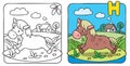 Little horse or pony coloring book. Alphabet H