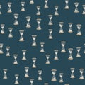Little hourglass silhouettes seamless time pattern. Vintage random print with turquoise background
