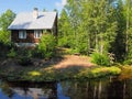 Little house in birch forest