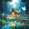 A little house in the forest with butterflies Royalty Free Stock Photo