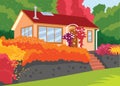 Little House on The Hill Vector Illustration Royalty Free Stock Photo