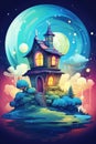 little house in magical world childish AI generated