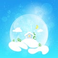 The little house with the moon and fir tree,vector illustration Royalty Free Stock Photo