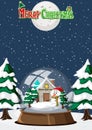 Little house in snowdome on snow falling background