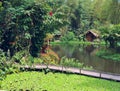 Little houses for holiday in front of a lake in Mindo, Ecuador R Royalty Free Stock Photo