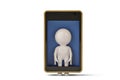 A little human character in mobile phone.3D illustration.