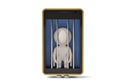 A little human character in mobile phone jail.3D illustration.