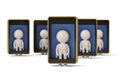 5 little human characters in mobile phone.3D illustration.