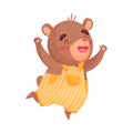 Little humanized bear is running. Vector illustration on white background.