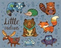 Little indians. Woodland tribal animals vector set Royalty Free Stock Photo