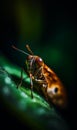 Little insect sitting on leafe. Summer outdoor wildlife insect. generative ai