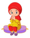 The little islamic girl wears the veil is praying