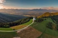 Slovenia - Aerial view resort Lake Bled. Aerial FPV drone photography Royalty Free Stock Photo