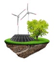 Little island with solar panel and wind turbines Royalty Free Stock Photo