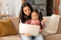 Little Japanese Girl And Her Mother Using Laptop At Home Royalty Free Stock Photo
