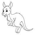 Little Kangaroo Cartoon Animal Illustration BW