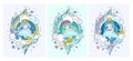 Little kawaii princess mermaids, dolphins, fish.