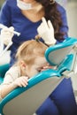 Little kid afraid of procedures in dentist office