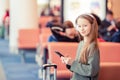 Little kid in airport waiting for boarding Royalty Free Stock Photo