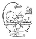 Little kid or baby bathing and playing in the bathroom, daily routine Royalty Free Stock Photo