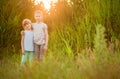 Little kid best friends hugging outdoor at summer Royalty Free Stock Photo