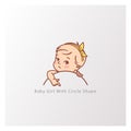 Little kid with blank text element in hands. Template for logotype design