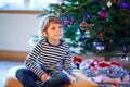 Little kid boy playing video game console on Christmas Royalty Free Stock Photo