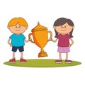 little kid with champion trophy